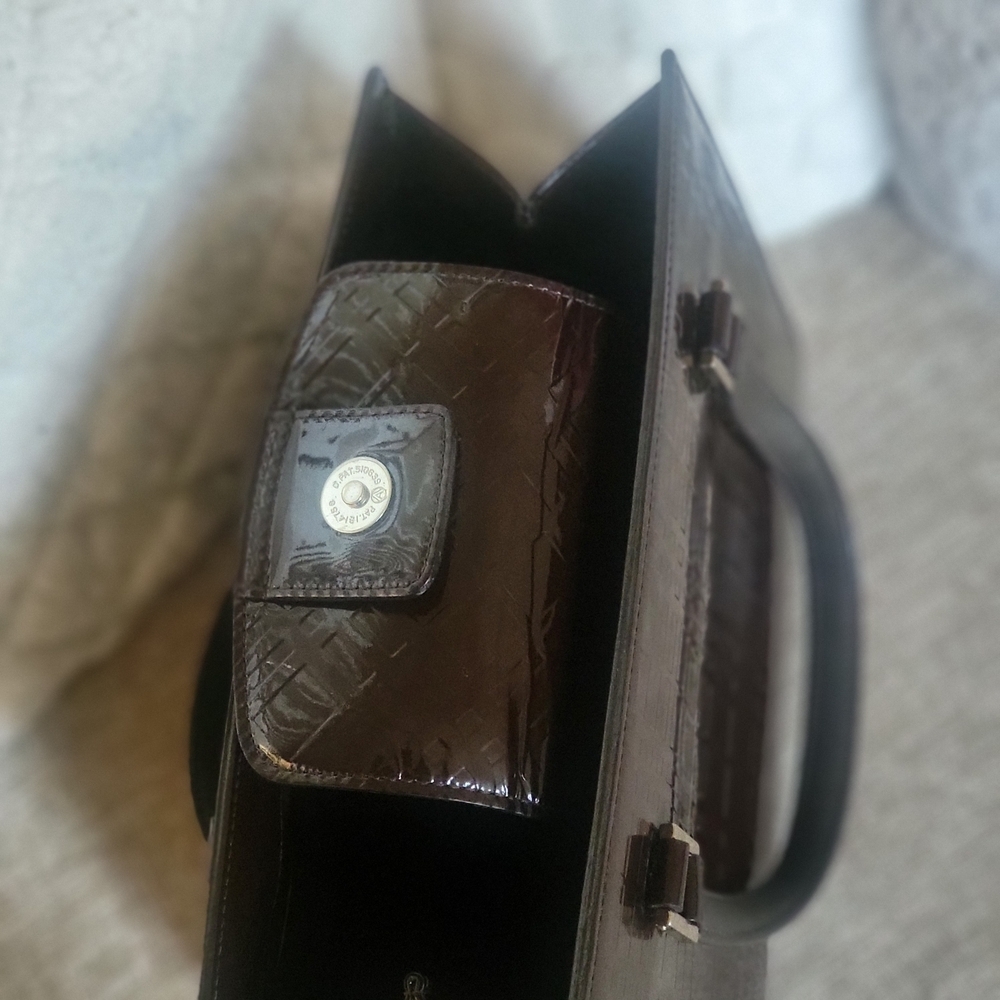 BURBERRY Check Pattern HandBag Dark Brown Enamel..w/COA. - Picture 13 of 14